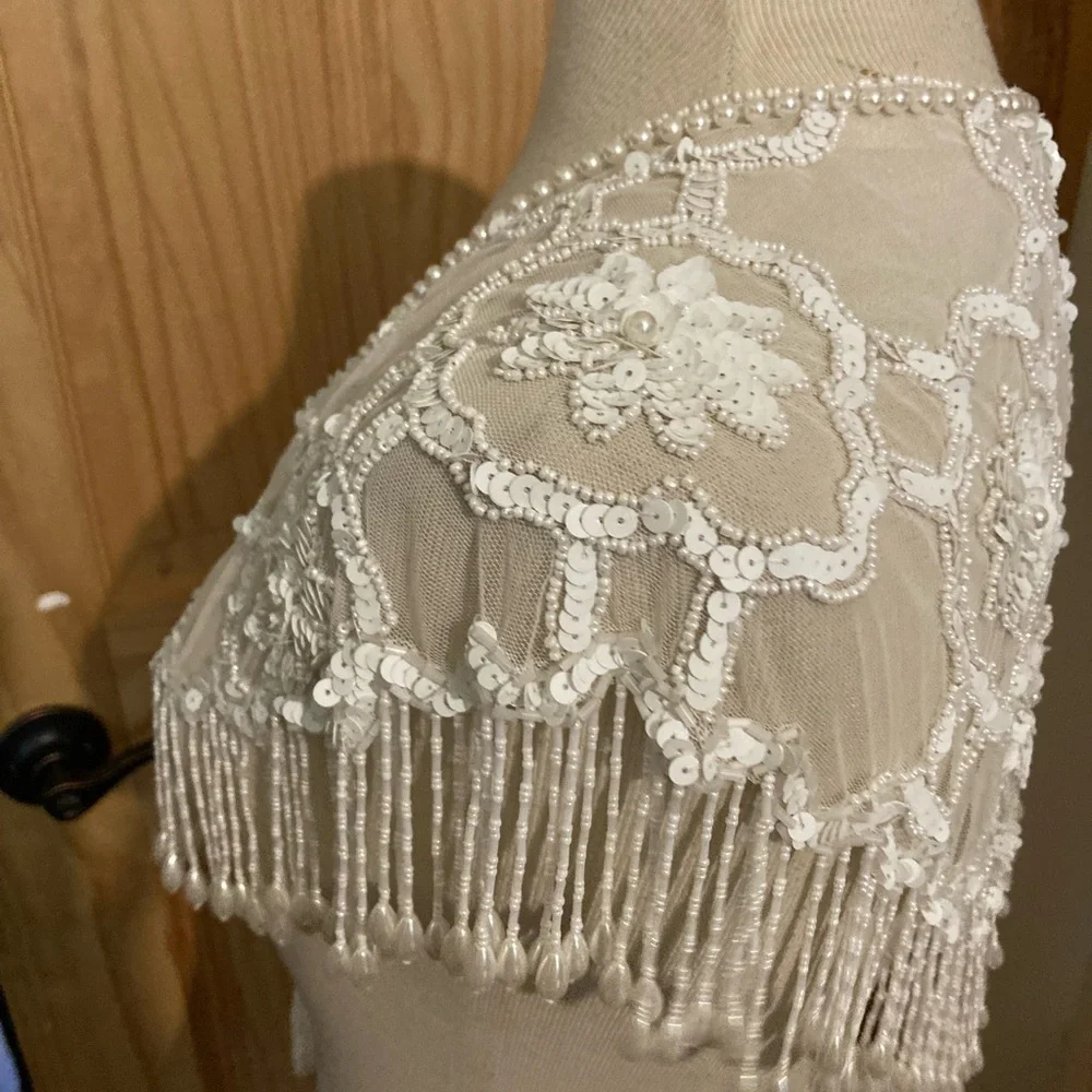 Source Unknown Ivory Beaded Fringe Bridal Shawl Scarf